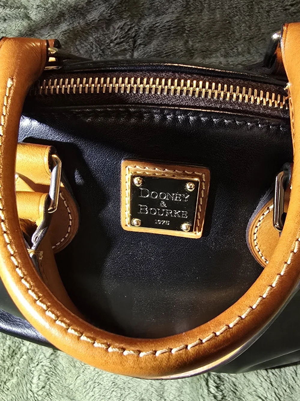 Dooney & Bourke Black Leather Satchel with Tan Trim - Picture 15 of 16